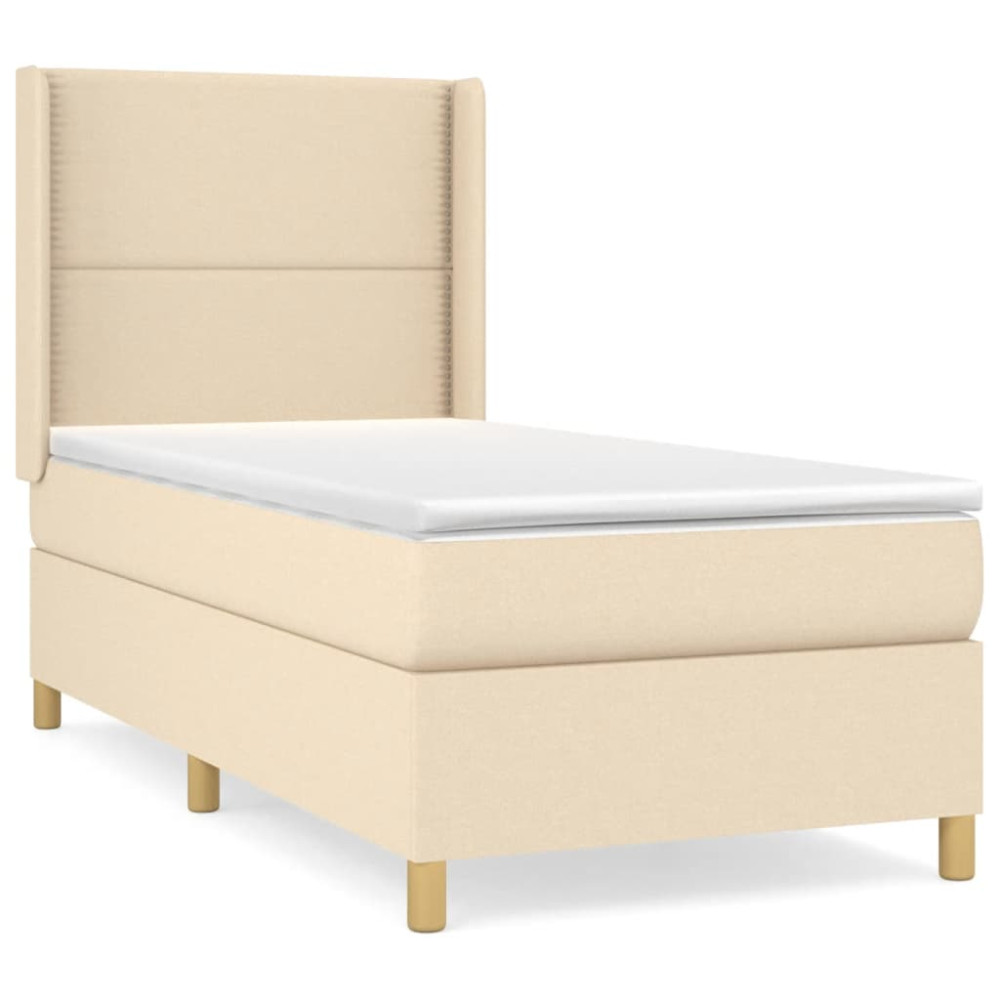 Produktbild för Ramsäng med madrass gräddvit 90x190 cm tyg