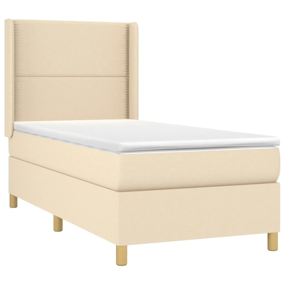 Produktbild för Ramsäng med madrass gräddvit 90x190 cm tyg