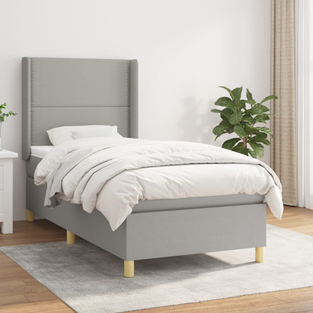 Produktbild för Ramsäng med madrass ljusgrå 90x200 cm tyg