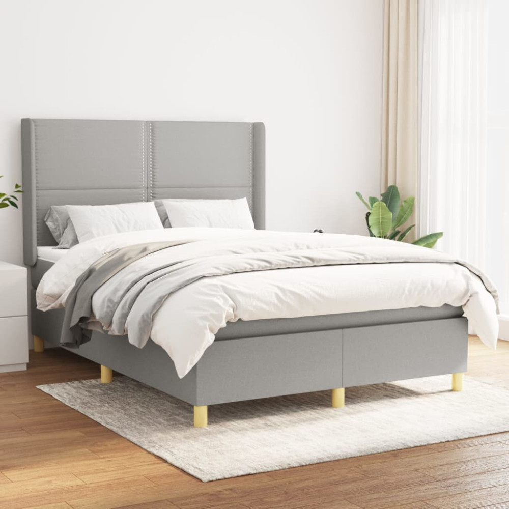 Produktbild för Ramsäng med madrass ljusgrå 140x190 cm tyg