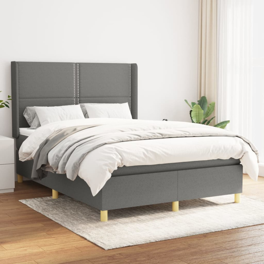 Produktbild för Ramsäng med madrass mörkgrå 140x190 cm tyg
