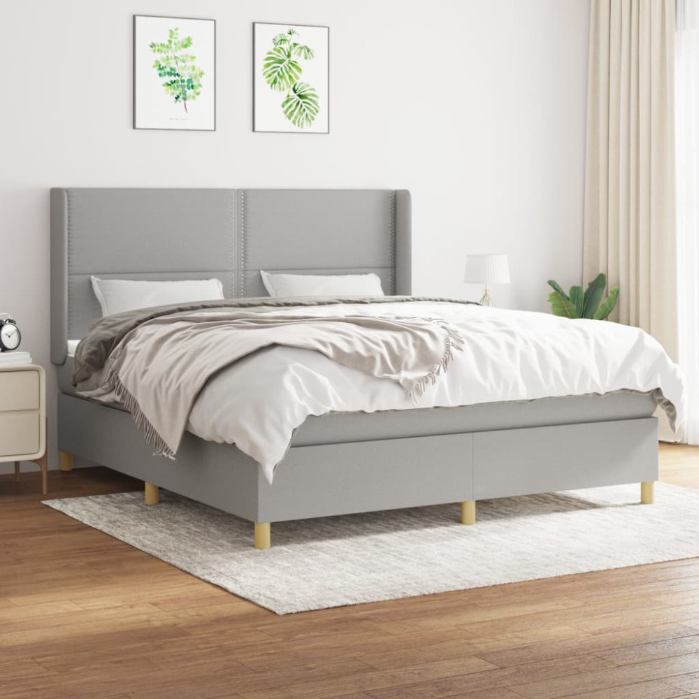 Produktbild för Ramsäng med madrass ljusgrå 180x200 cm tyg