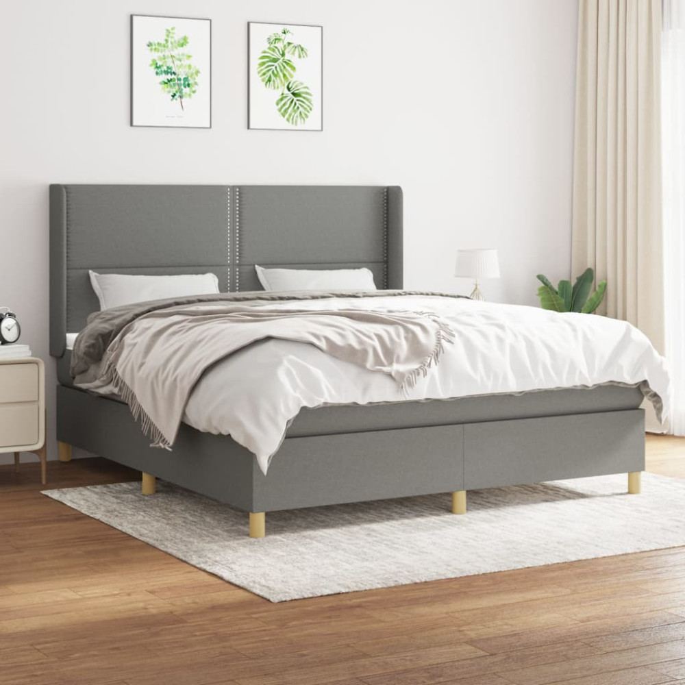 Produktbild för Ramsäng med madrass mörkgrå 180x200 cm tyg
