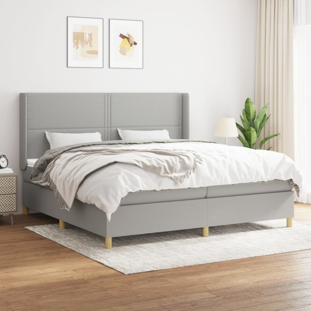 Produktbild för Ramsäng med madrass ljusgrå 200x200 cm tyg