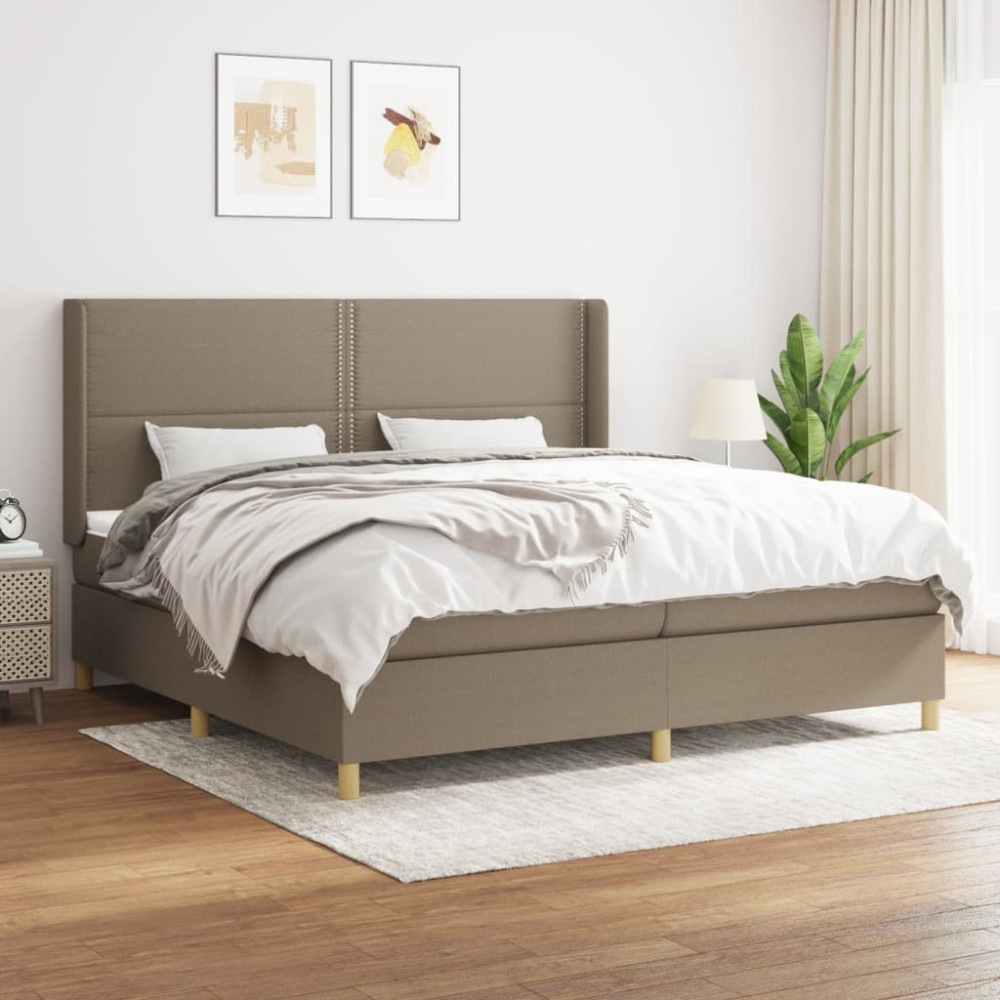 Produktbild för Ramsäng med madrass taupe 200x200 cm tyg