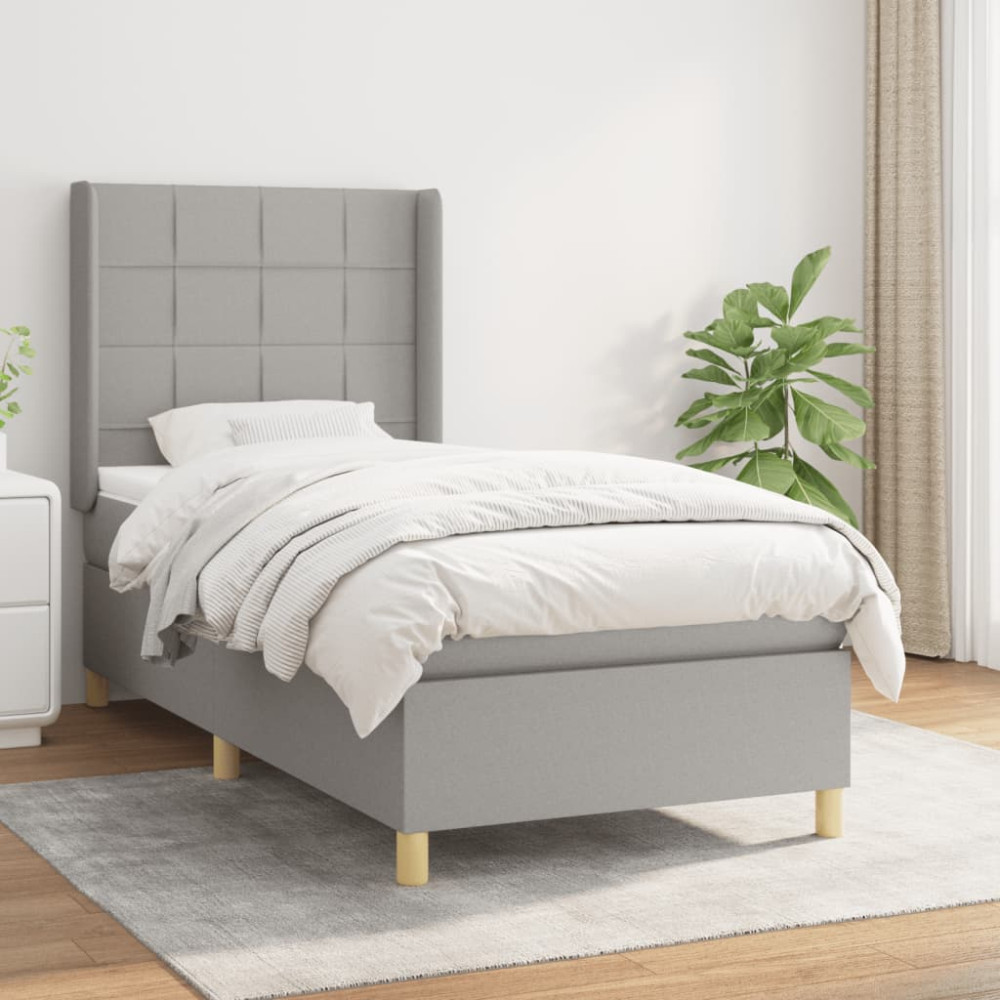 Produktbild för Ramsäng med madrass ljusgrå 90x190 cm tyg