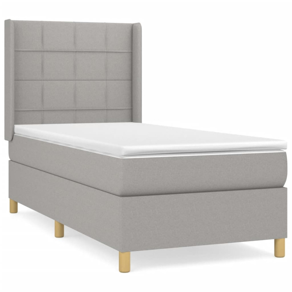 Produktbild för Ramsäng med madrass ljusgrå 90x190 cm tyg