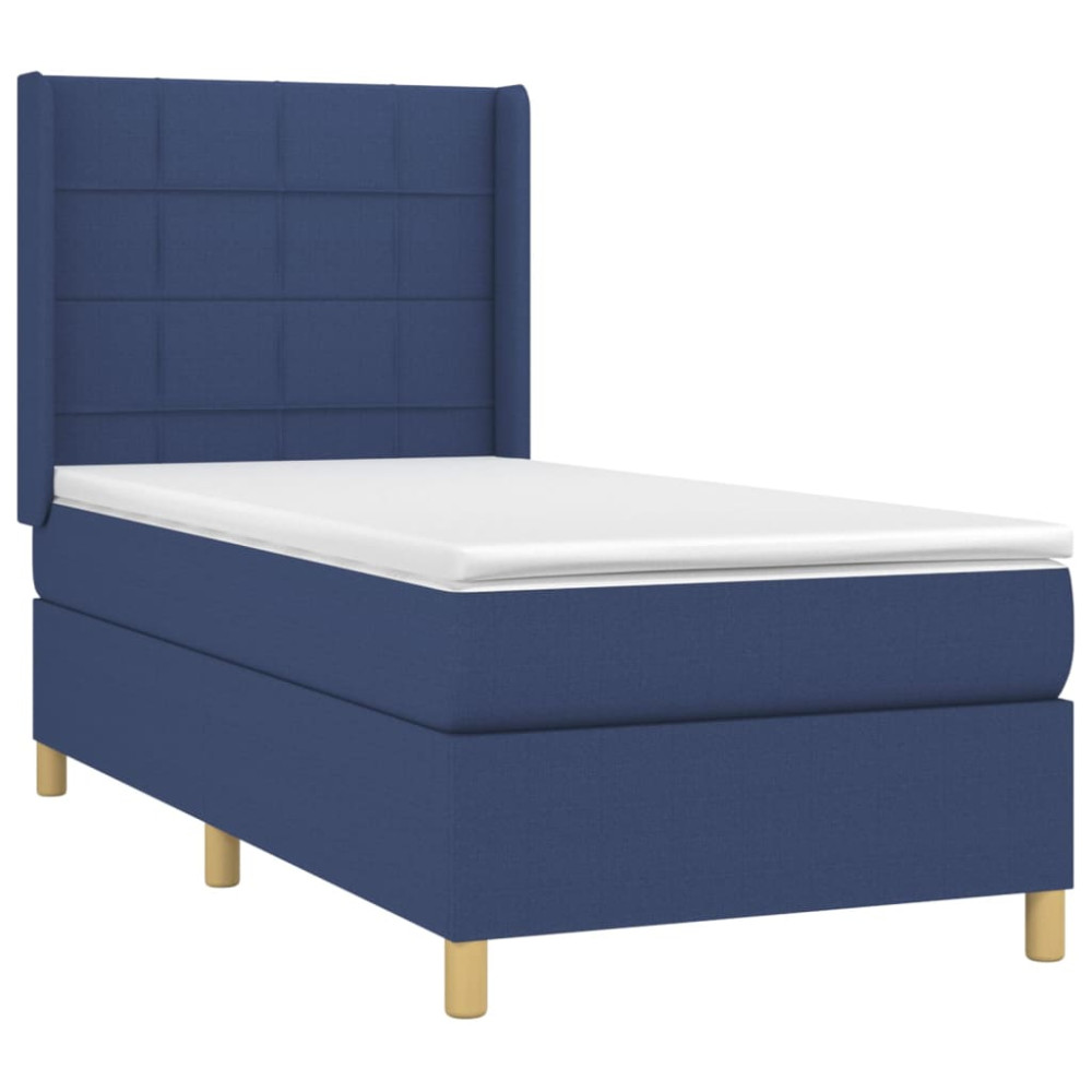 Produktbild för Ramsäng med madrass blå 90x190 cm tyg