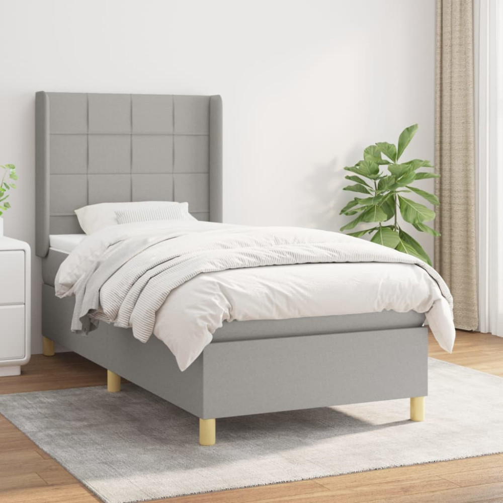 Produktbild för Ramsäng med madrass ljusgrå 90x200 cm tyg