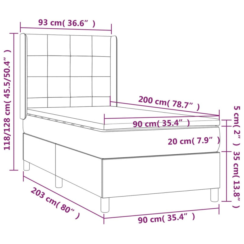 Produktbild för Ramsäng med madrass mörkgrå 90x200 cm tyg