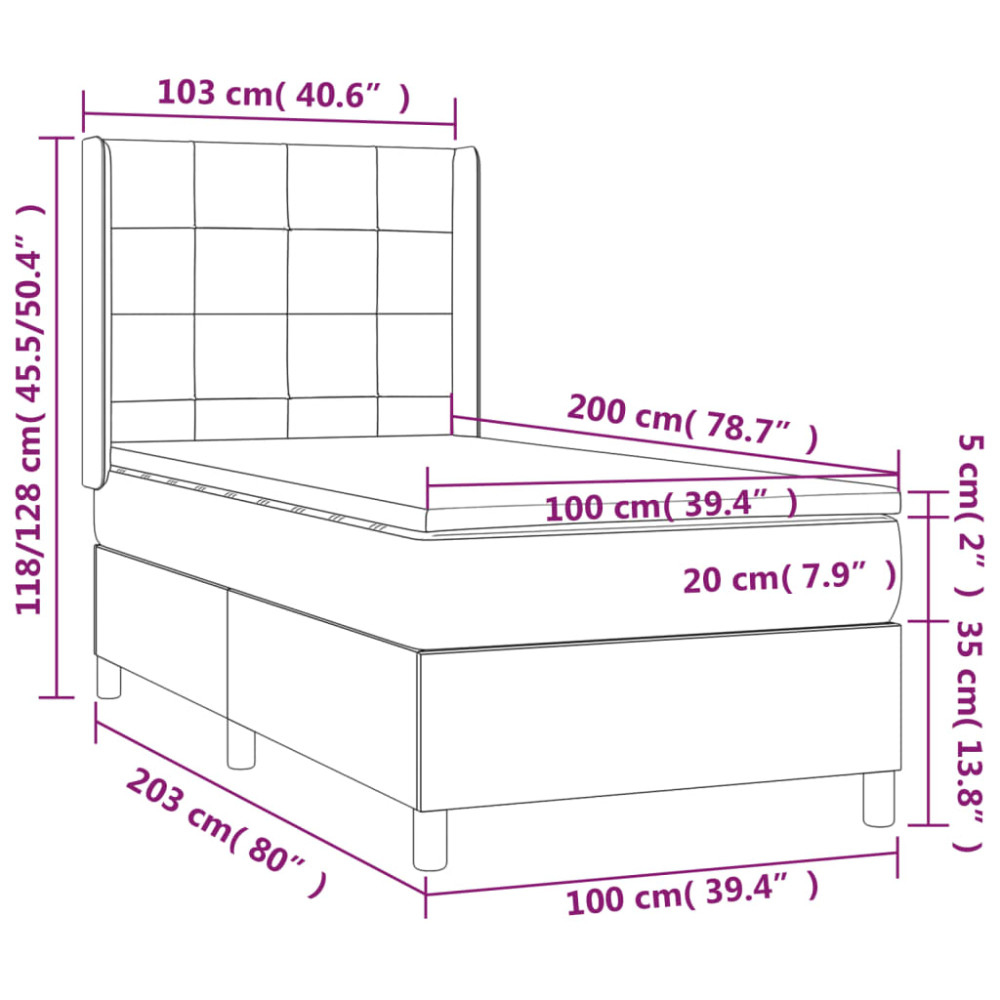 Produktbild för Ramsäng med madrass mörkgrå 100x200 cm tyg