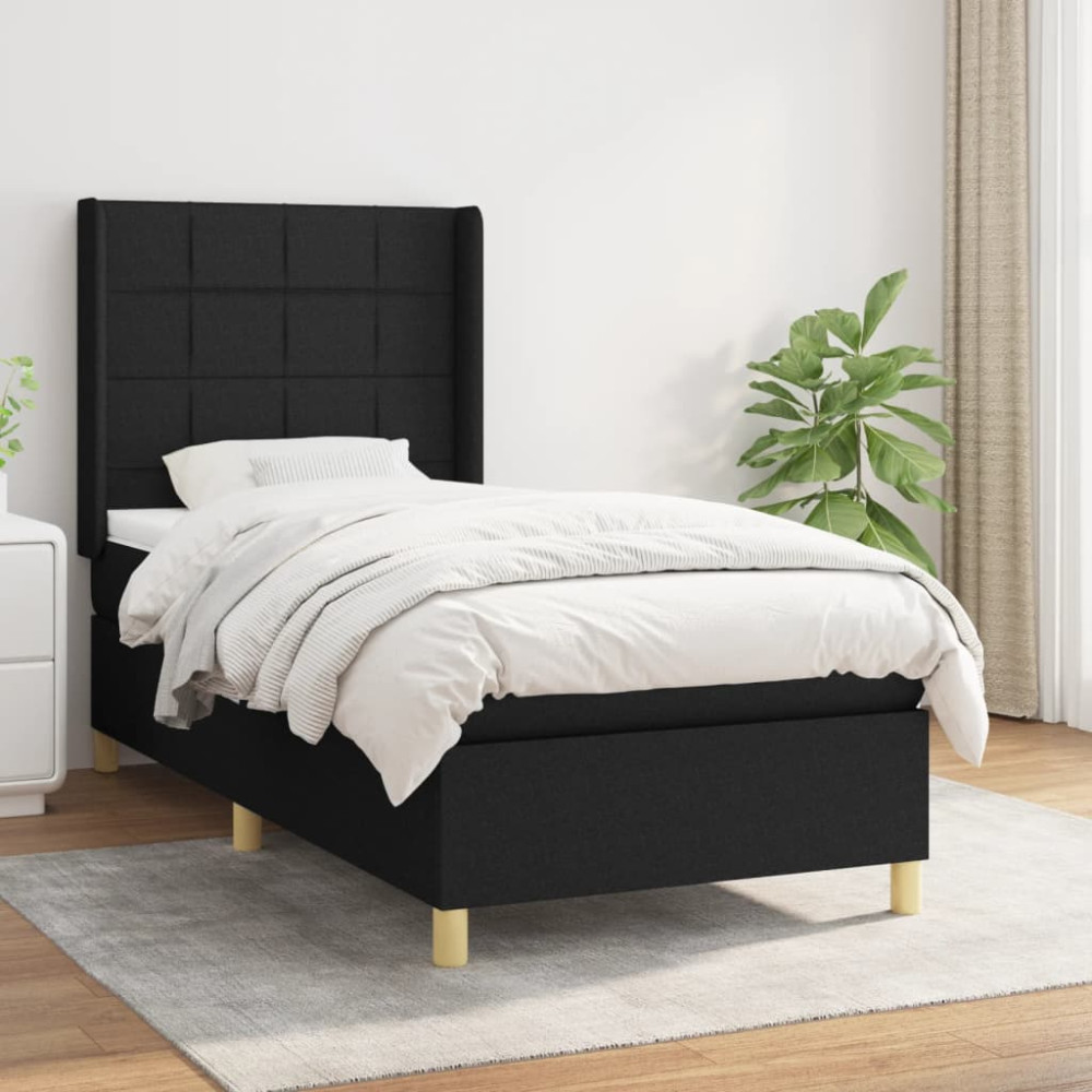 Produktbild för Ramsäng med madrass svart 100x200 cm tyg