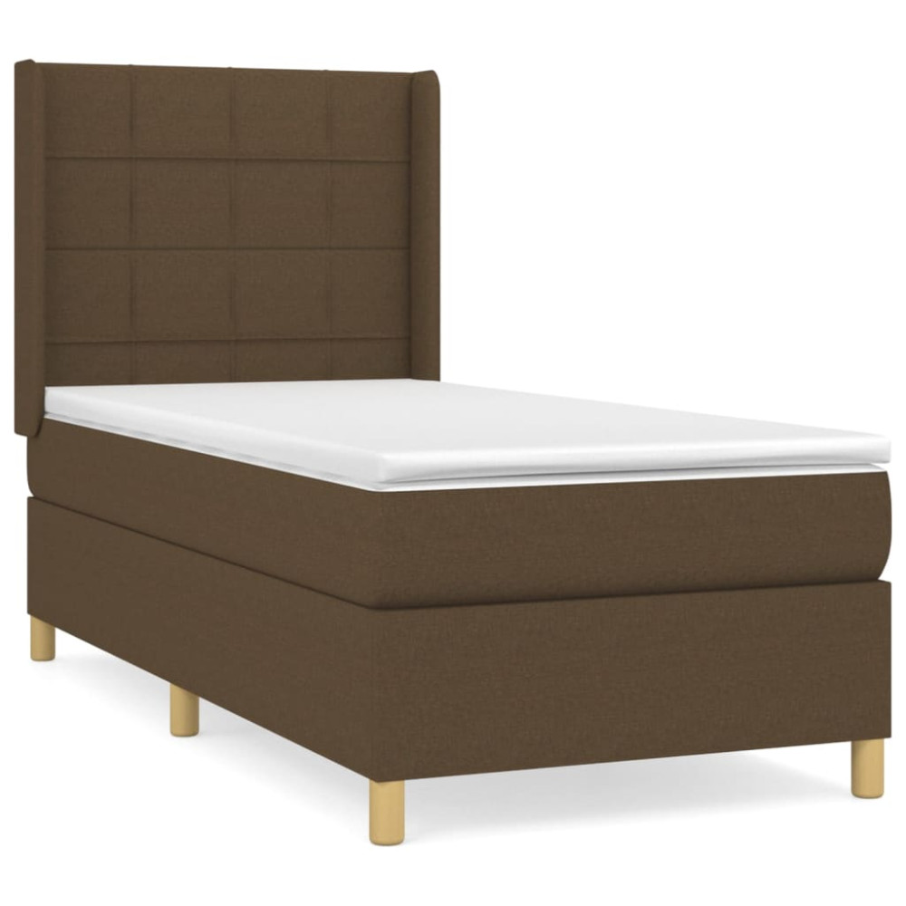 Produktbild för Ramsäng med madrass mörkbrun 100x200 cm tyg