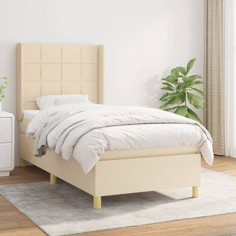 Produktbild för Ramsäng med madrass gräddvit 100x200 cm tyg