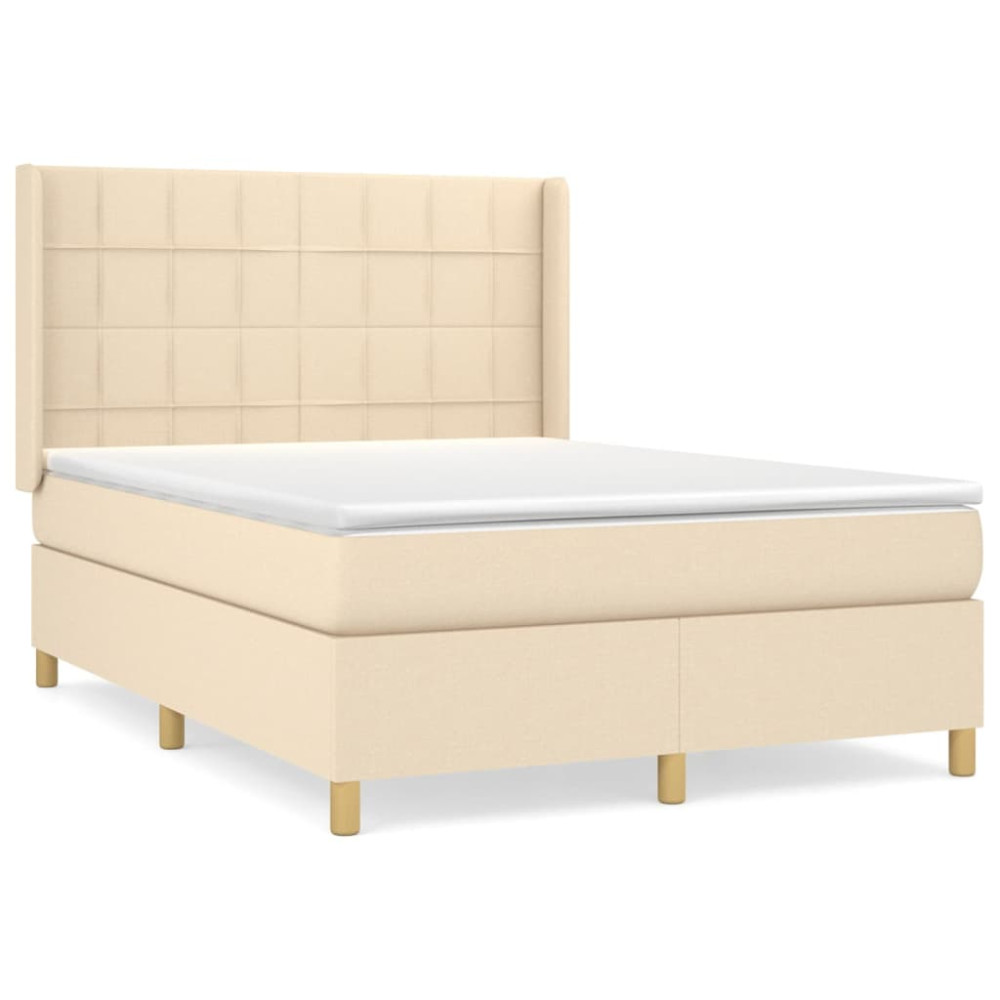 Produktbild för Ramsäng med madrass gräddvit 140x190 cm tyg