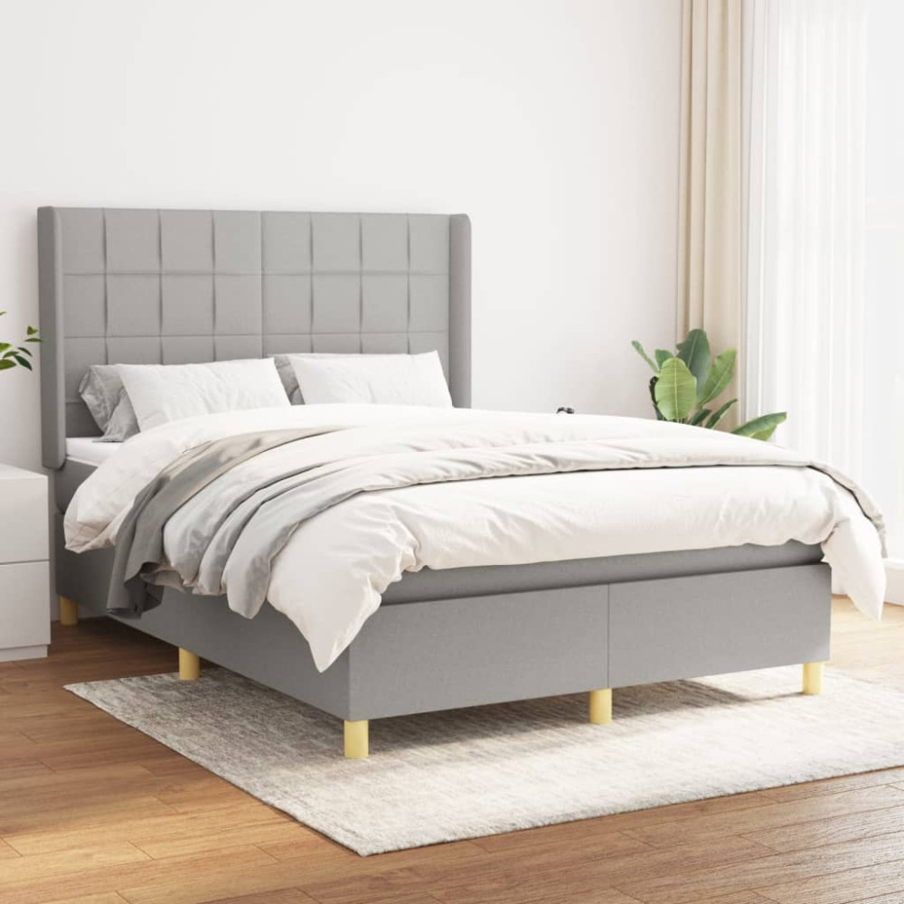 Produktbild för Ramsäng med madrass ljusgrå 140x200 cm tyg