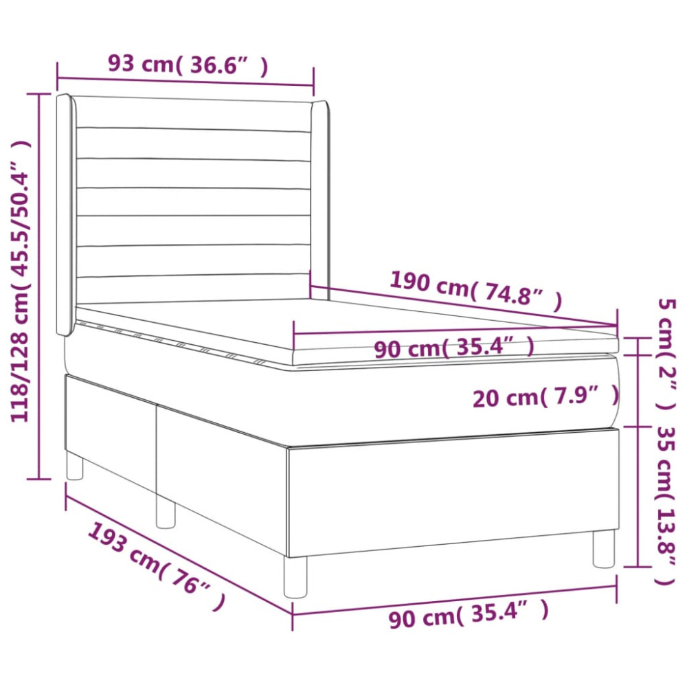 Produktbild för Ramsäng med madrass mörkgrå 90x190 cm tyg
