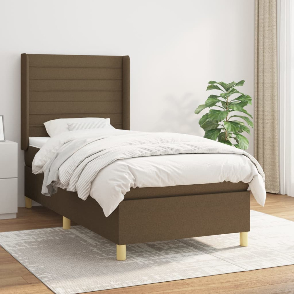 Produktbild för Ramsäng med madrass mörkbrun 90x190 cm tyg