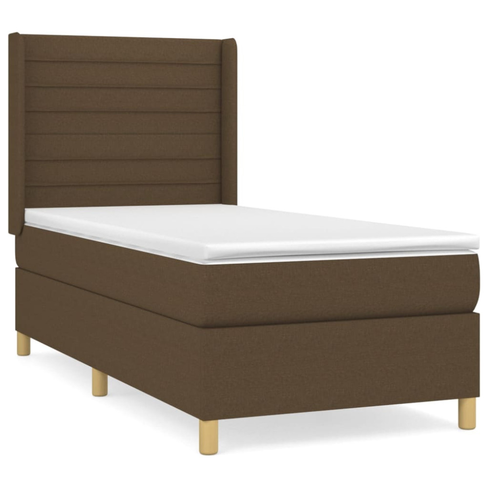 Produktbild för Ramsäng med madrass mörkbrun 90x190 cm tyg