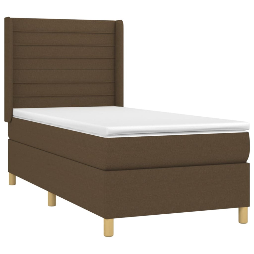 Produktbild för Ramsäng med madrass mörkbrun 90x190 cm tyg