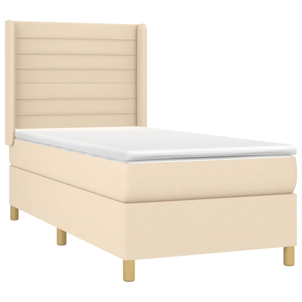 Produktbild för Ramsäng med madrass gräddvit 90x190 cm tyg