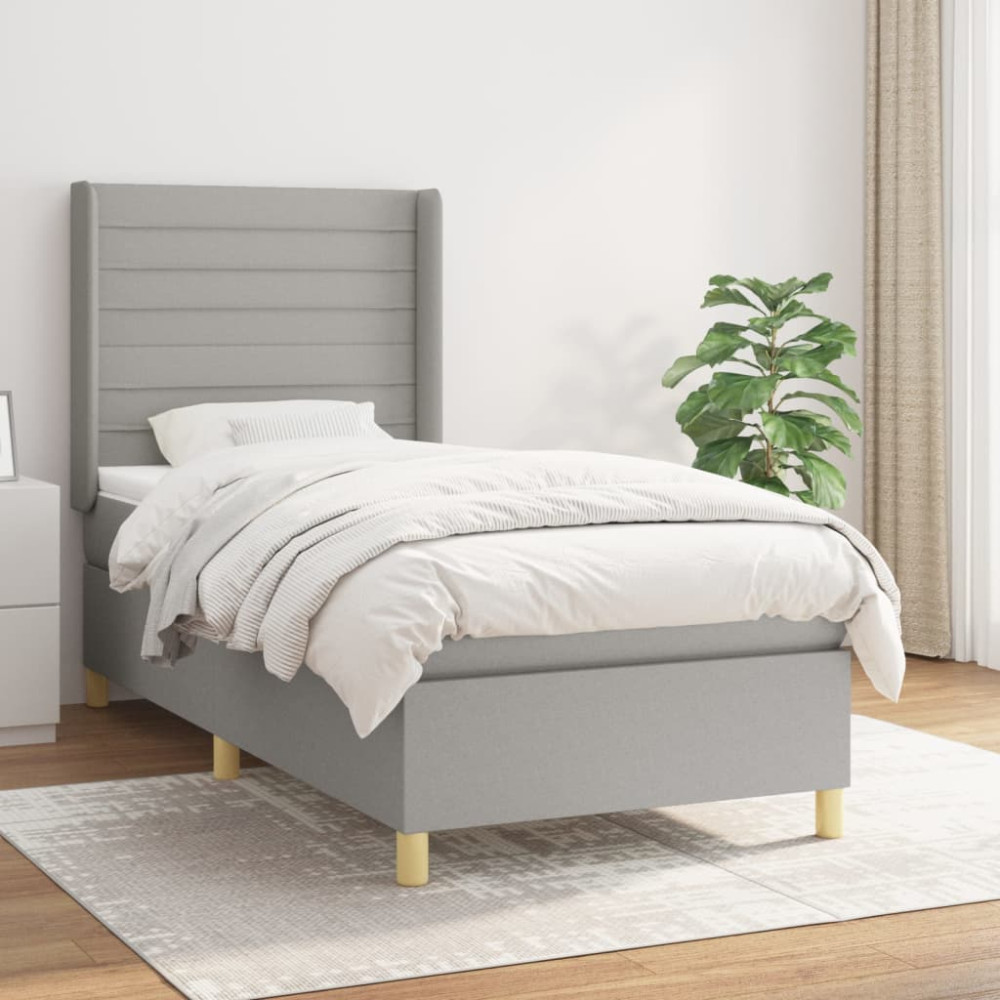 Produktbild för Ramsäng med madrass ljusgrå 90x200 cm tyg