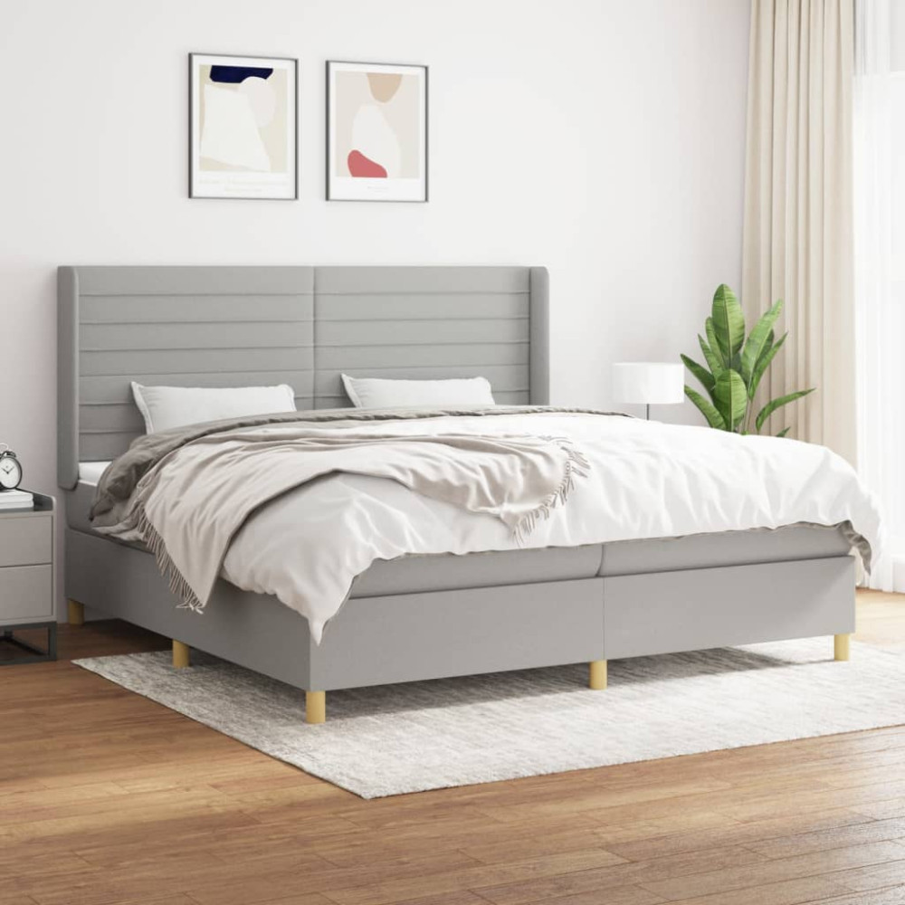 Produktbild för Ramsäng med madrass ljusgrå 200x200 cm tyg
