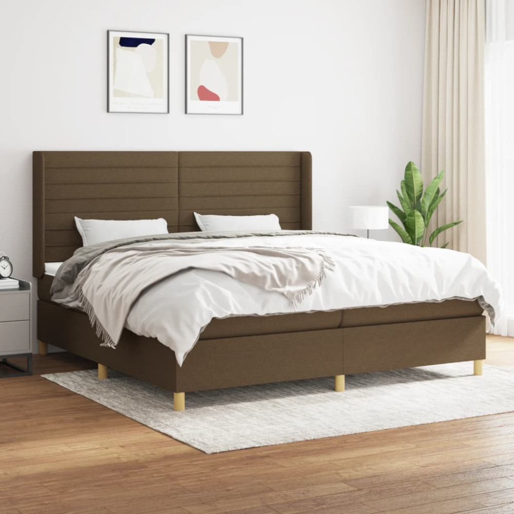 Produktbild för Ramsäng med madrass mörkbrun 200x200 cm tyg