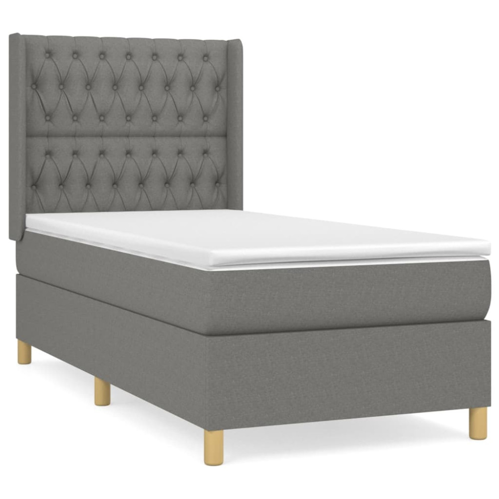 Produktbild för Ramsäng med madrass mörkgrå 90x200 cm tyg