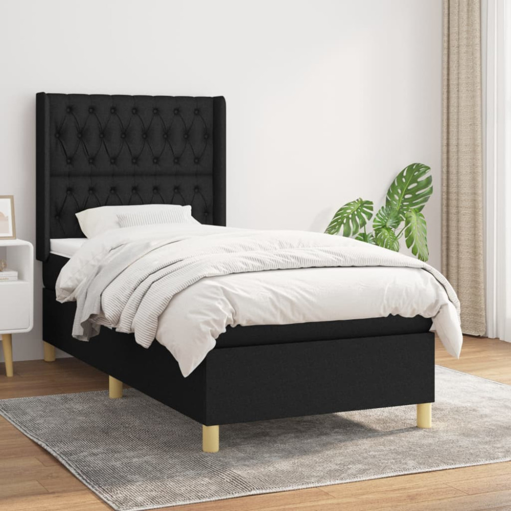 Produktbild för Ramsäng med madrass svart 90x200 cm tyg