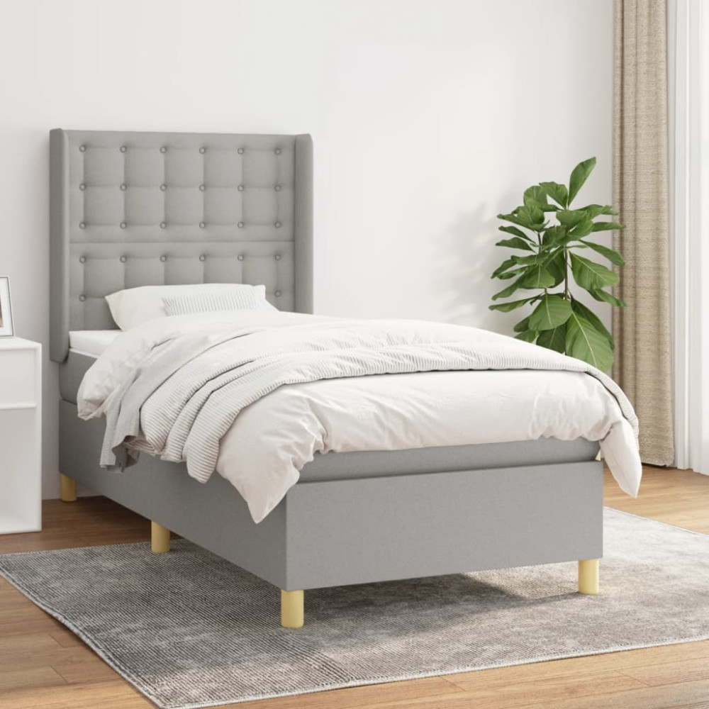 Produktbild för Ramsäng med madrass ljusgrå 80x200 cm tyg