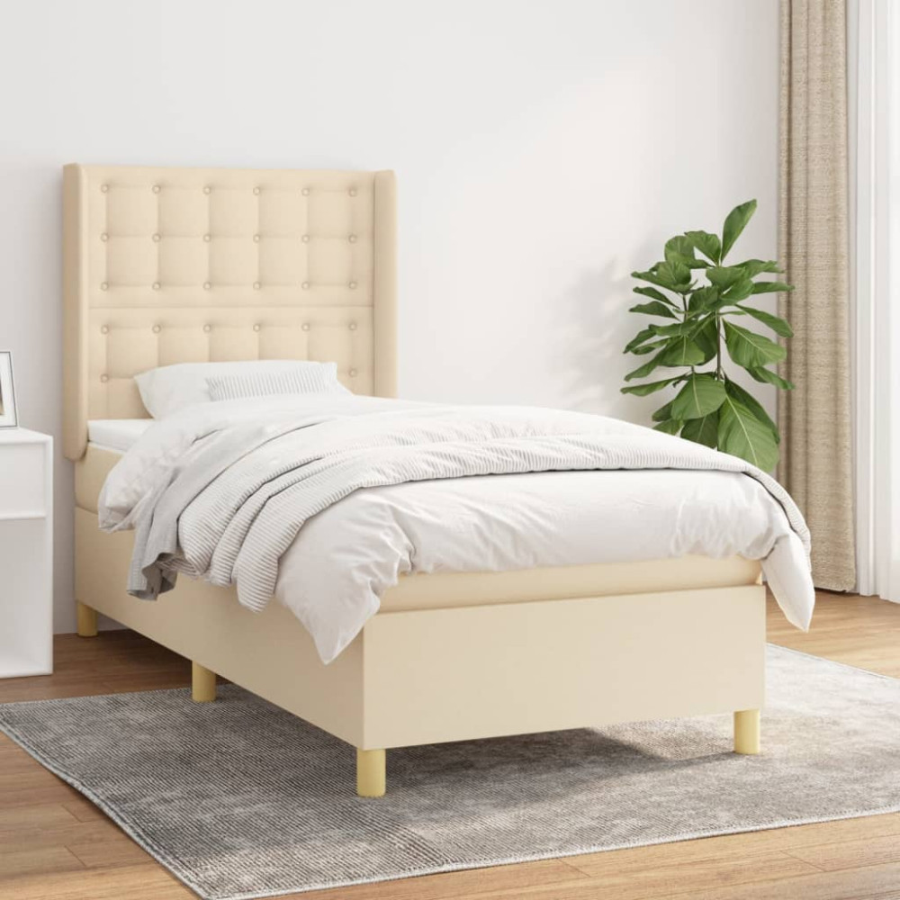 Produktbild för Ramsäng med madrass gräddvit 90x190 cm tyg