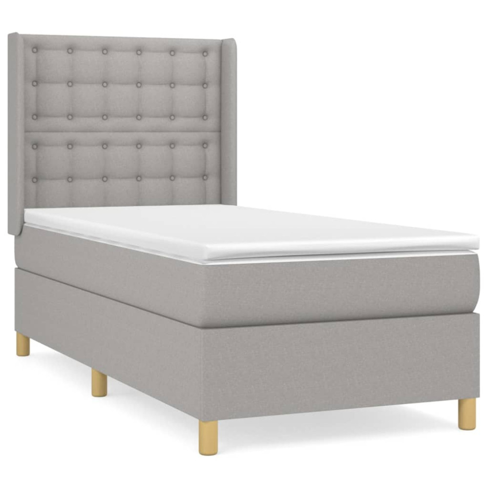 Produktbild för Ramsäng med madrass ljusgrå 90x200 cm tyg