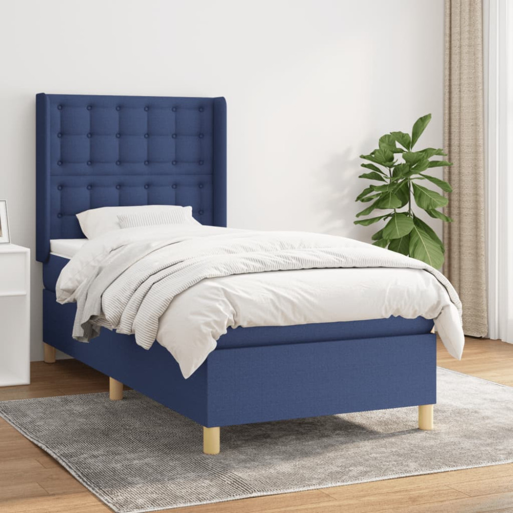 Produktbild för Ramsäng med madrass blå 90x200 cm tyg