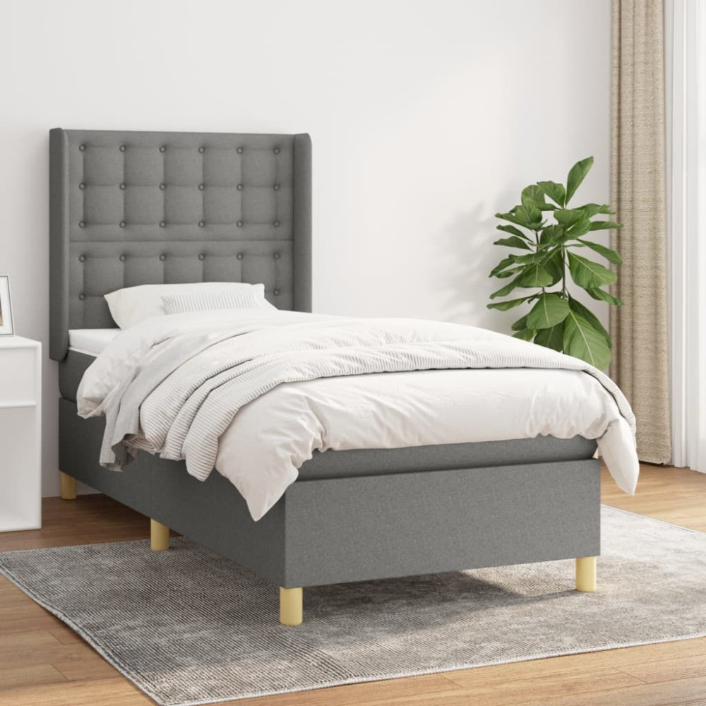 Produktbild för Ramsäng med madrass mörkgrå 100x200 cm tyg