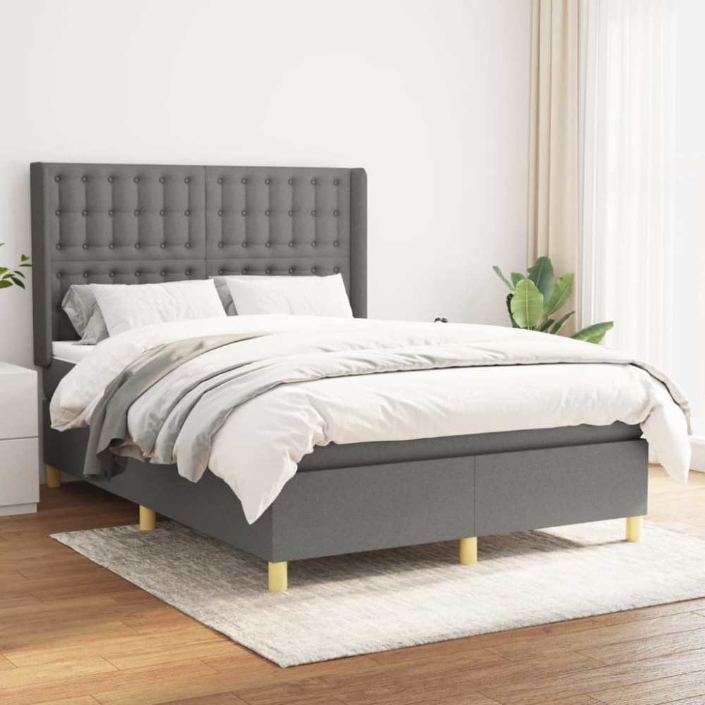 Produktbild för Ramsäng med madrass mörkgrå 140x190 cm tyg