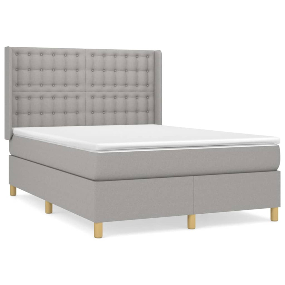 Produktbild för Ramsäng med madrass ljusgrå 140x200 cm tyg