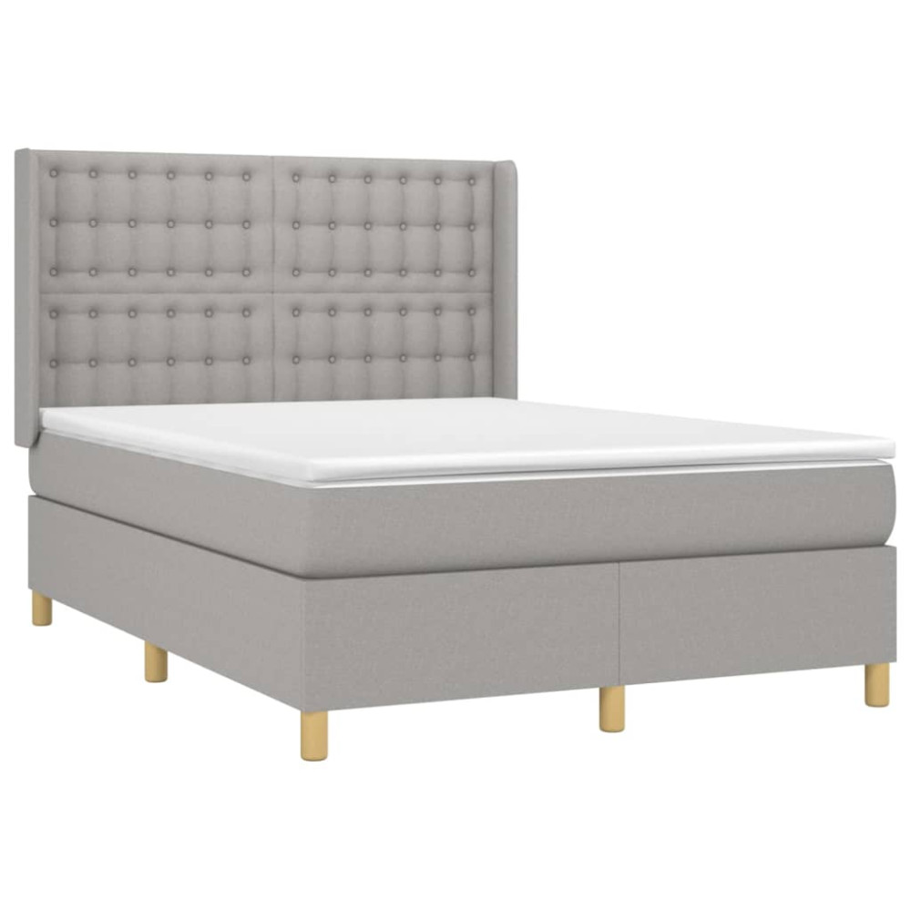 Produktbild för Ramsäng med madrass ljusgrå 140x200 cm tyg