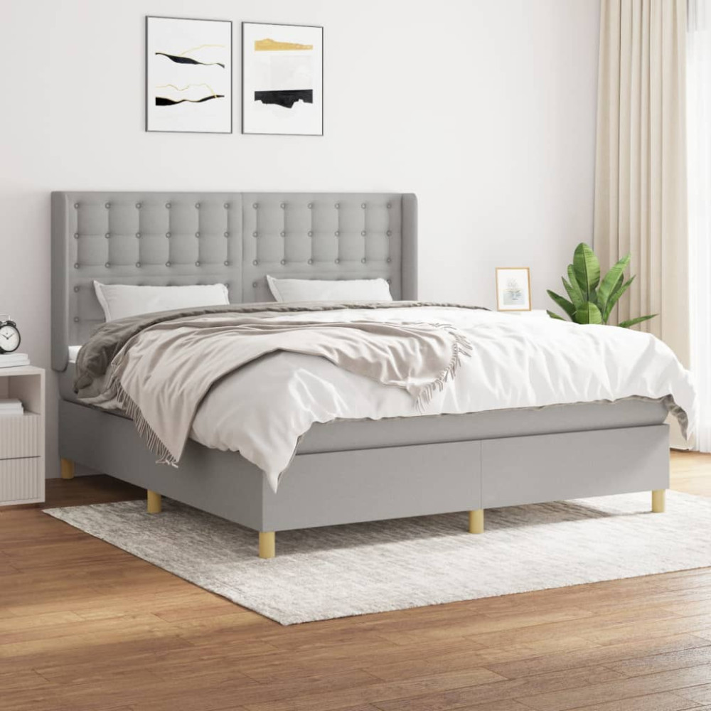 Produktbild för Ramsäng med madrass ljusgrå 160x200 cm tyg