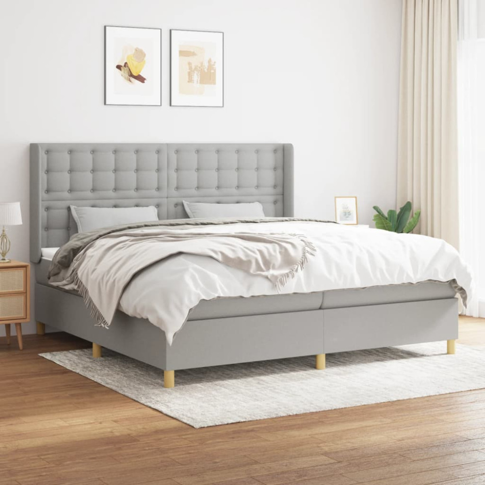 Produktbild för Ramsäng med madrass ljusgrå 200x200 cm tyg