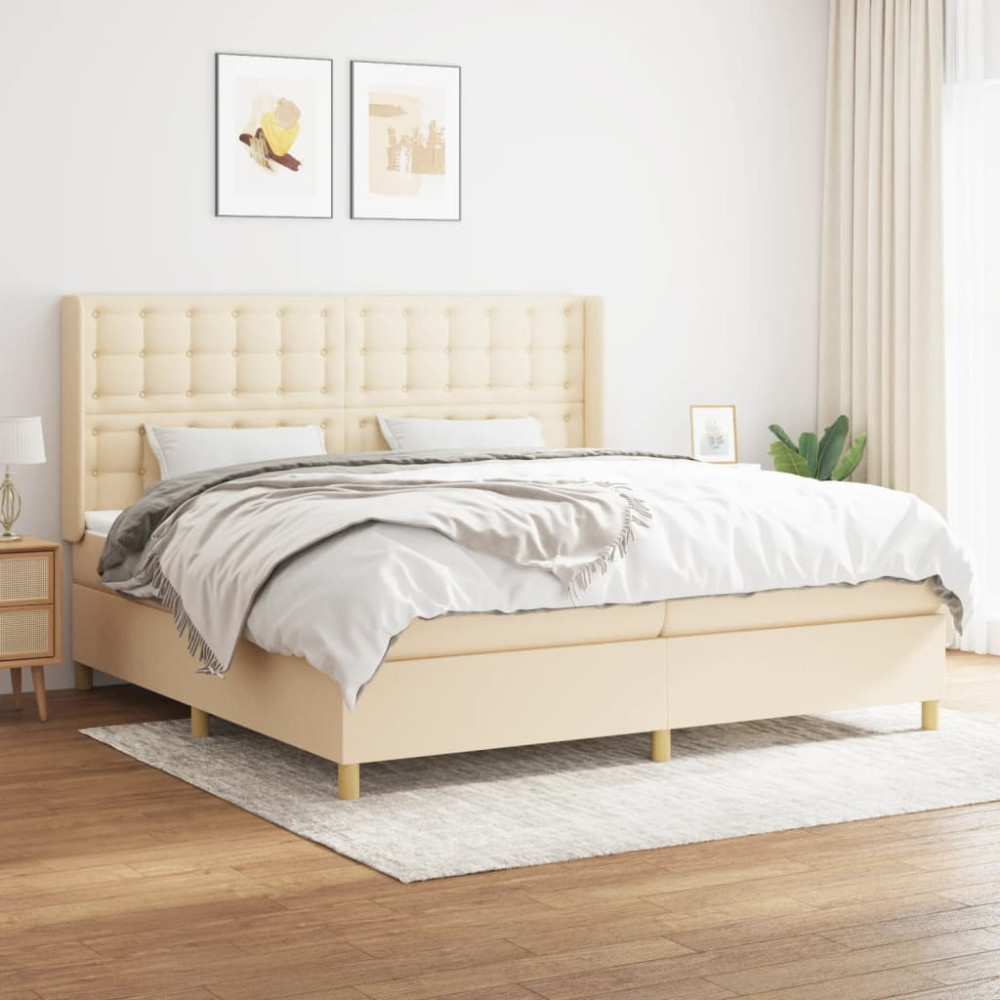 Produktbild för Ramsäng med madrass gräddvit 200x200 cm tyg