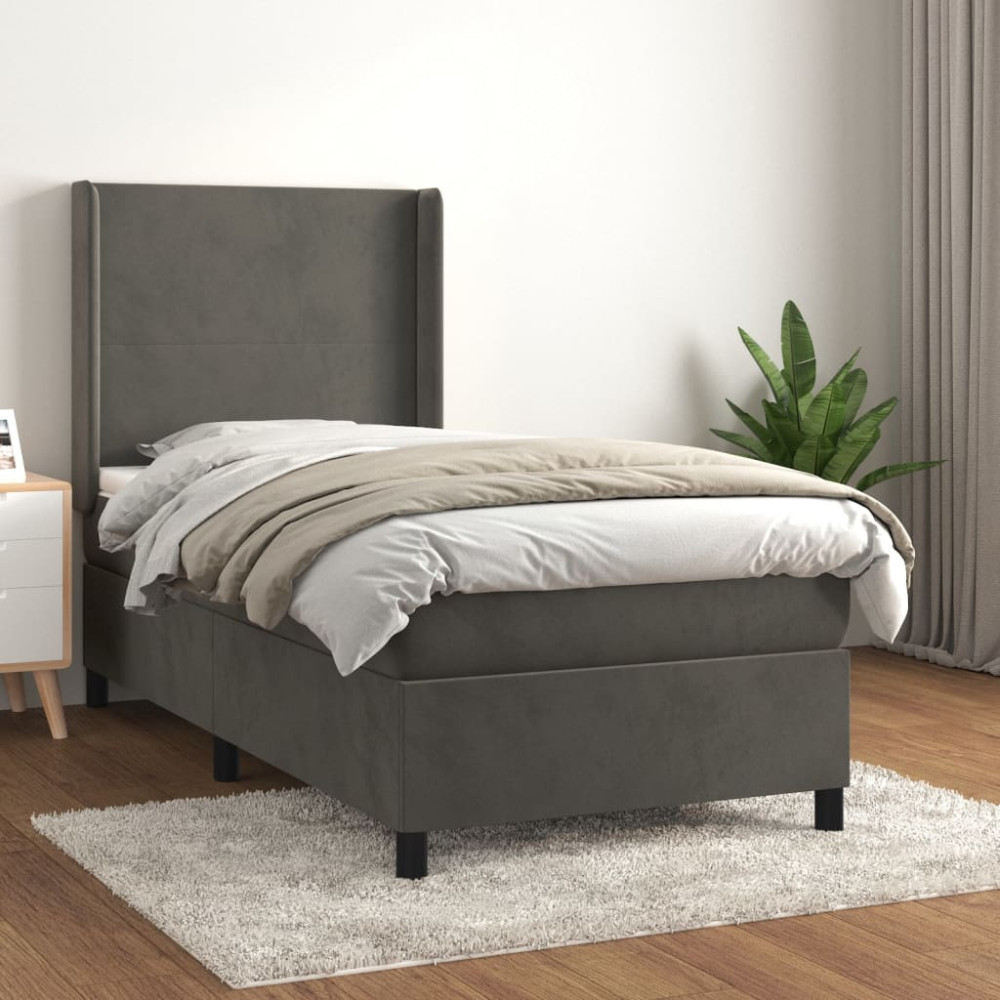 Produktbild för Ramsäng med madrass mörkgrå 90x190 cm sammet