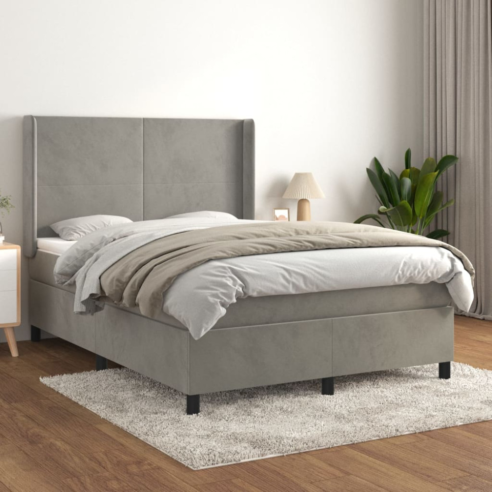 Produktbild för Ramsäng med madrass ljusgrå 140x190 cm sammet