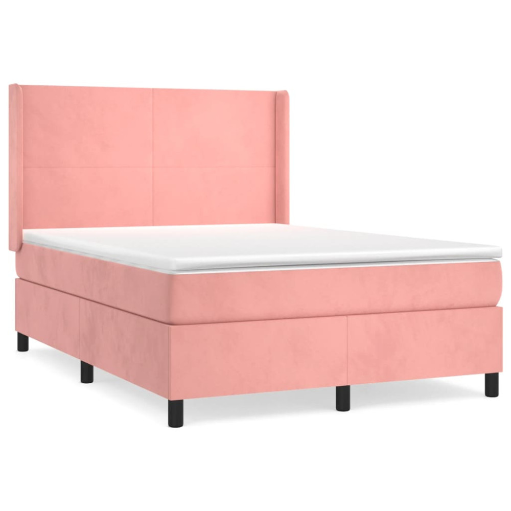 Produktbild för Ramsäng med madrass rosa 140x190 cm sammet