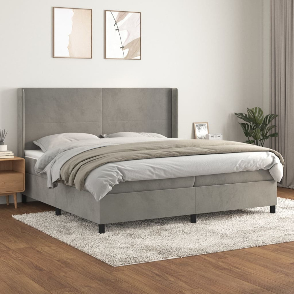 Produktbild för Ramsäng med madrass ljusgrå 200x200 cm sammet