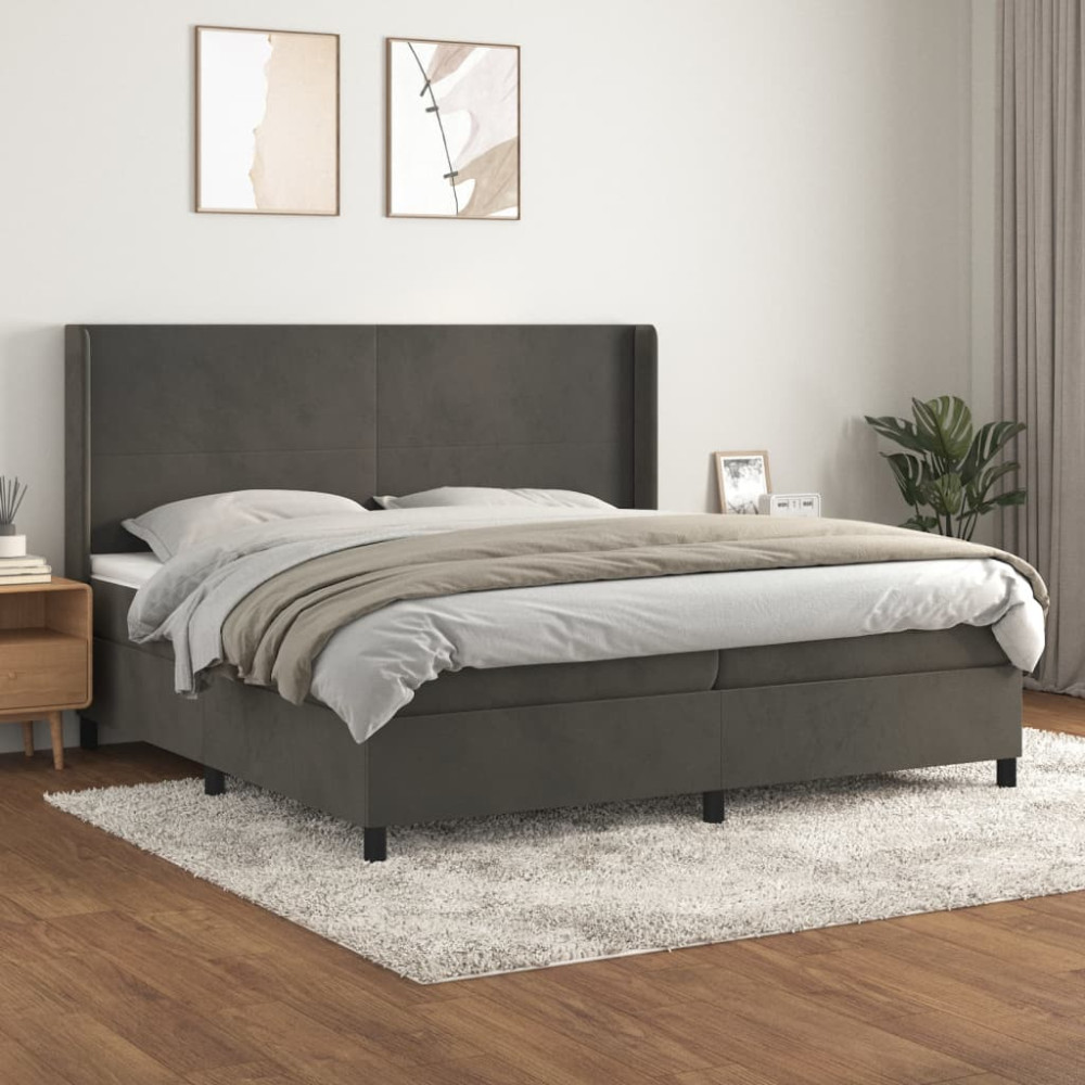 Produktbild för Ramsäng med madrass mörkgrå 200x200 cm sammet