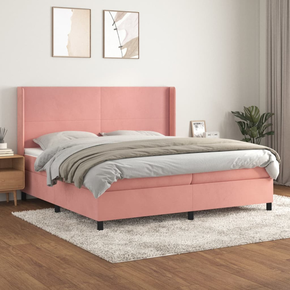 Produktbild för Ramsäng med madrass rosa 200x200 cm sammet