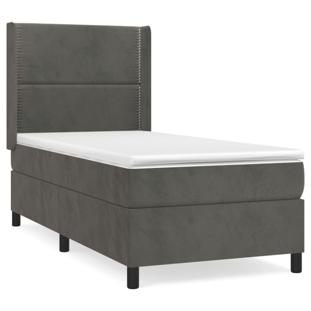 Produktbild för Ramsäng med madrass mörkgrå 90x190 cm sammet