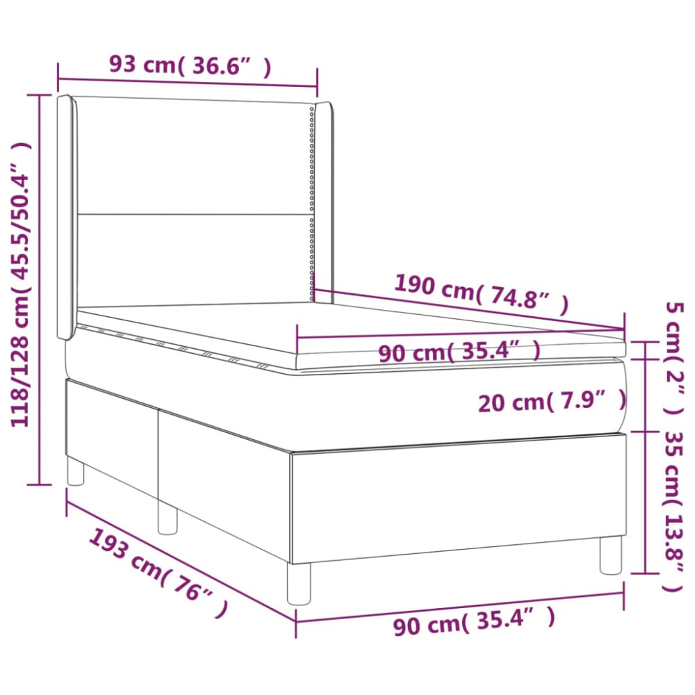 Produktbild för Ramsäng med madrass mörkgrå 90x190 cm sammet