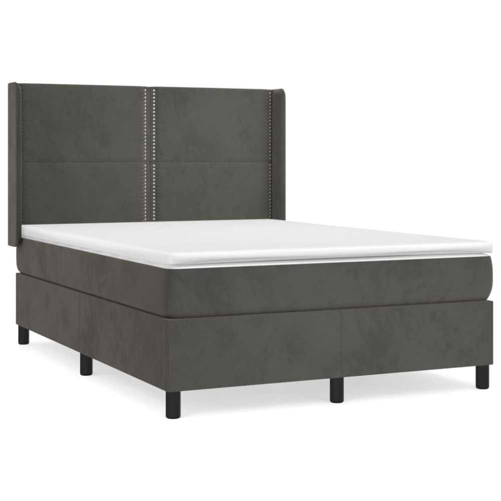 Produktbild för Ramsäng med madrass mörkgrå 140x190 cm sammet